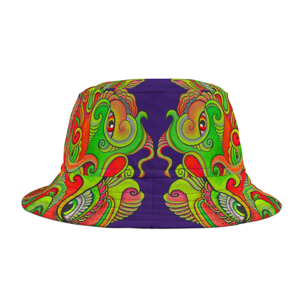 Psychedelic Paisley Bucket Hat — Vibrant Neon Swirl Festival Hat #h08754