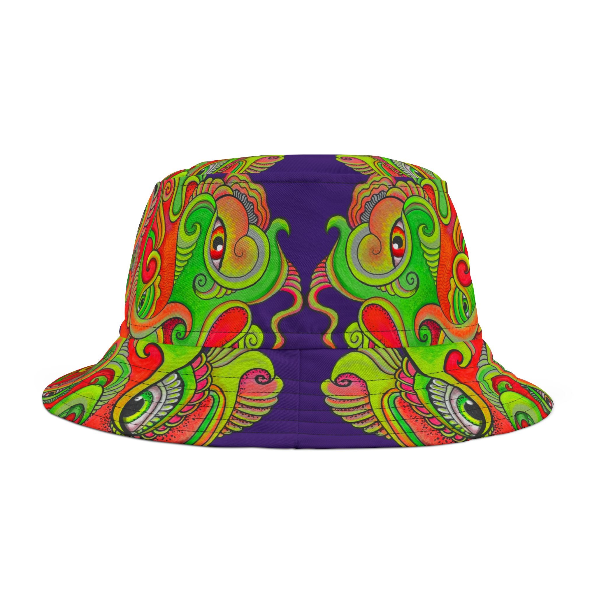 Psychedelic Paisley Bucket Hat — Vibrant Neon Swirl Festival Hat #h08754