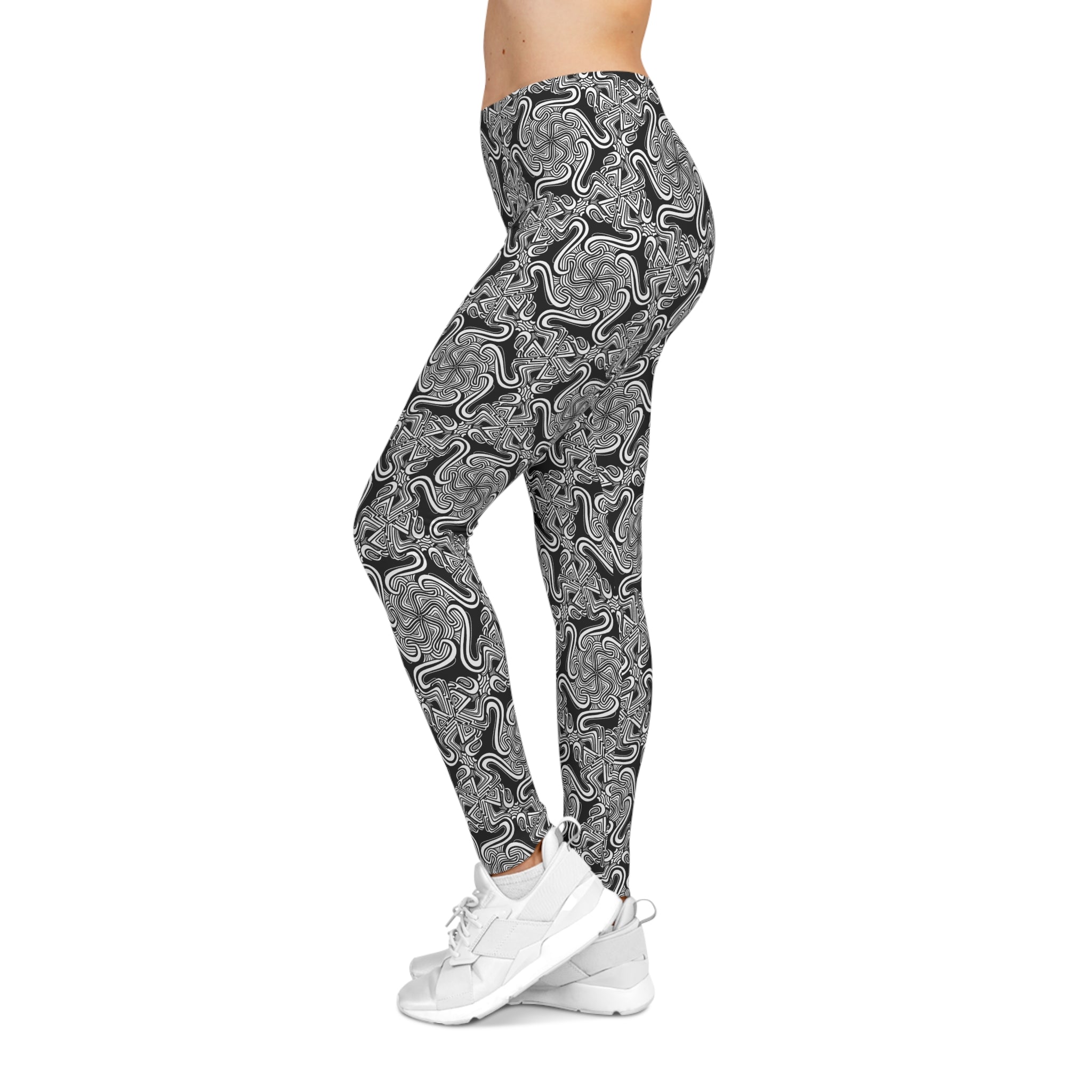 Black & White Abstract Marble Leggings — Women's All-Over Print #d457983