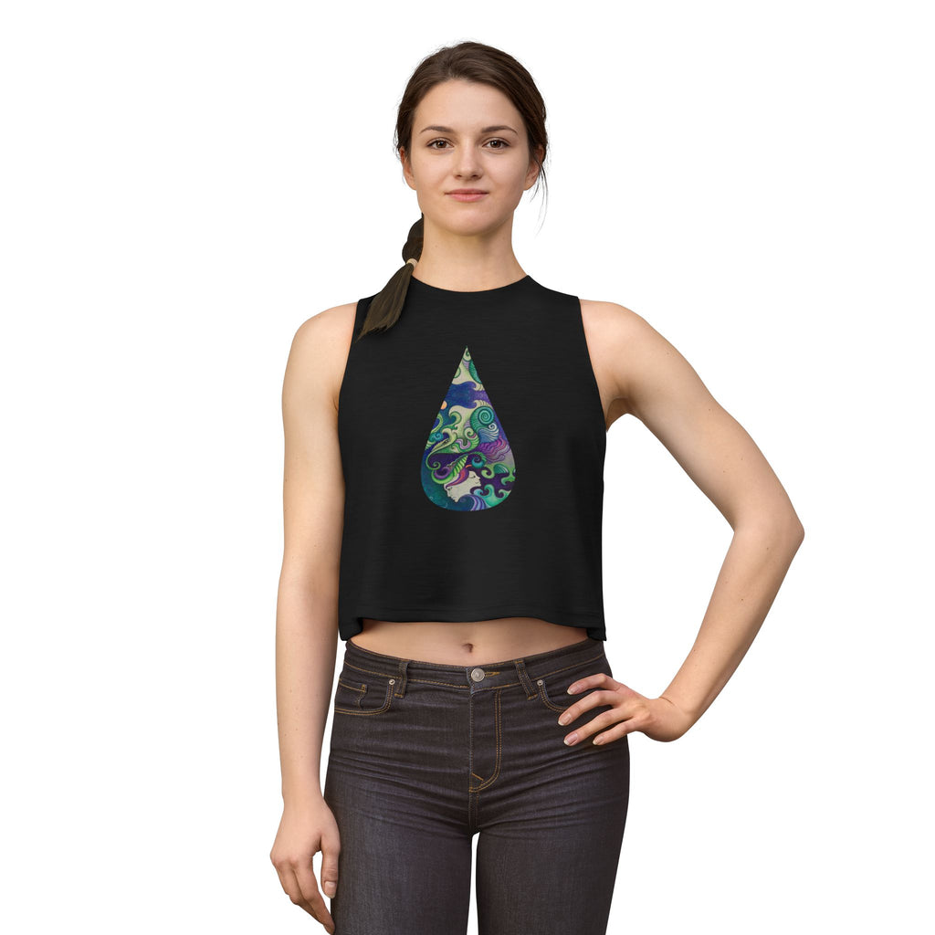 Boho Waterdrop Crop Top — Psychedelic Floral Teardrop Graphic #j000829