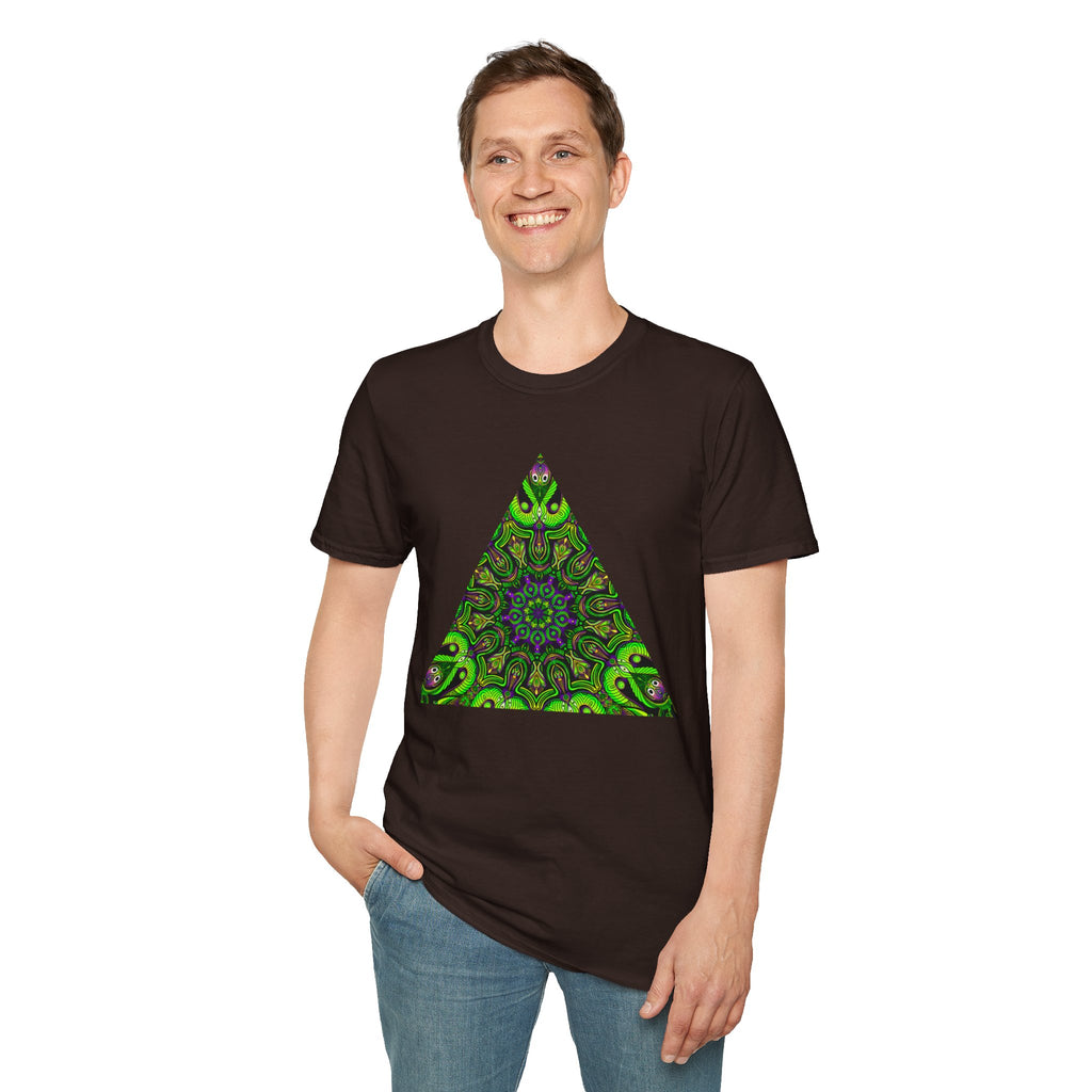 Green Mandala Triangle T-Shirt – Psychedelic Geometric Art Tee # kh9732