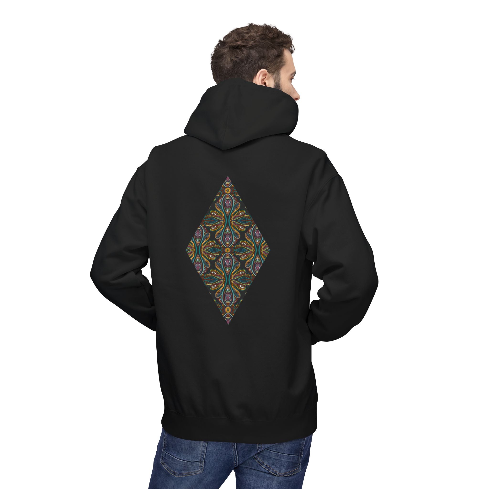 Geometric Mosaic Triangle Hoodie — Decorative Pattern Pullover #i865678