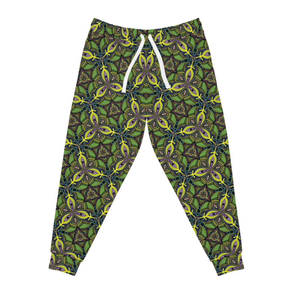 Green Kaleidoscope Athletic Joggers — All-Over Print Patterned Sweatpants #ja789