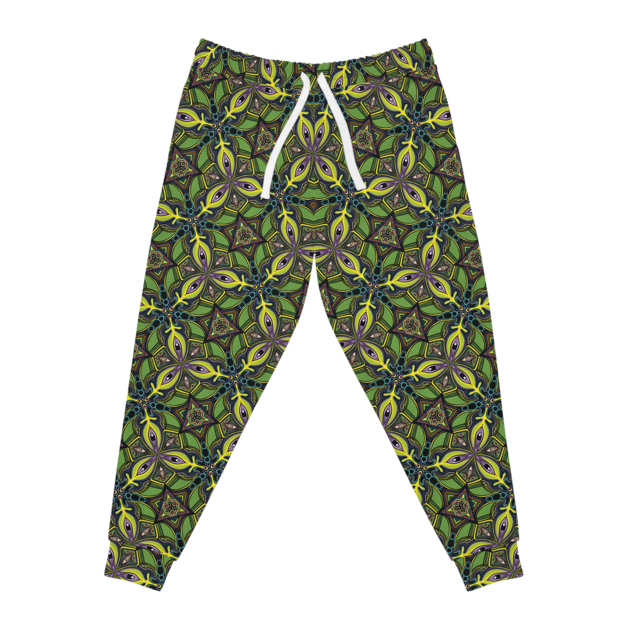 Green Kaleidoscope Athletic Joggers — All-Over Print Patterned Sweatpants #ja789