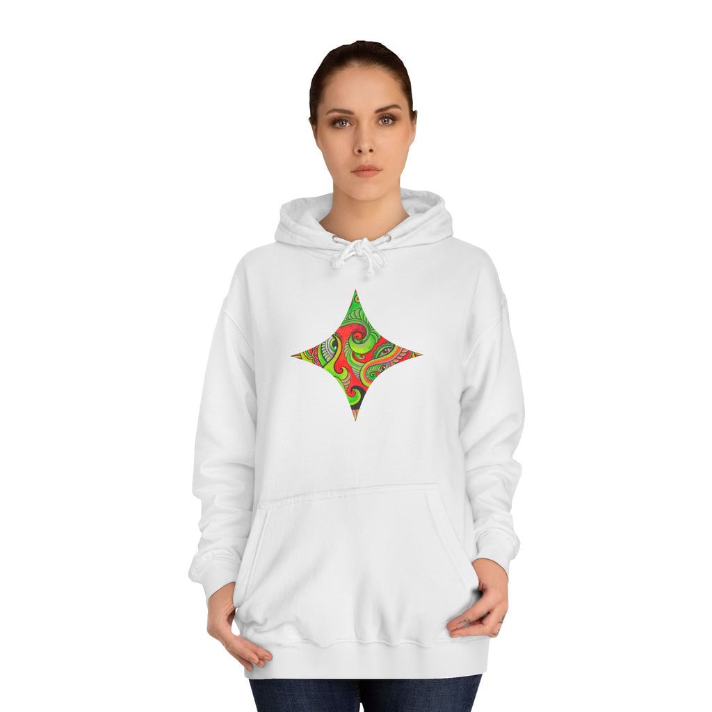 Psychedelic Swirl Hoodie — Retro Green & Red Abstract Graphic #f987456