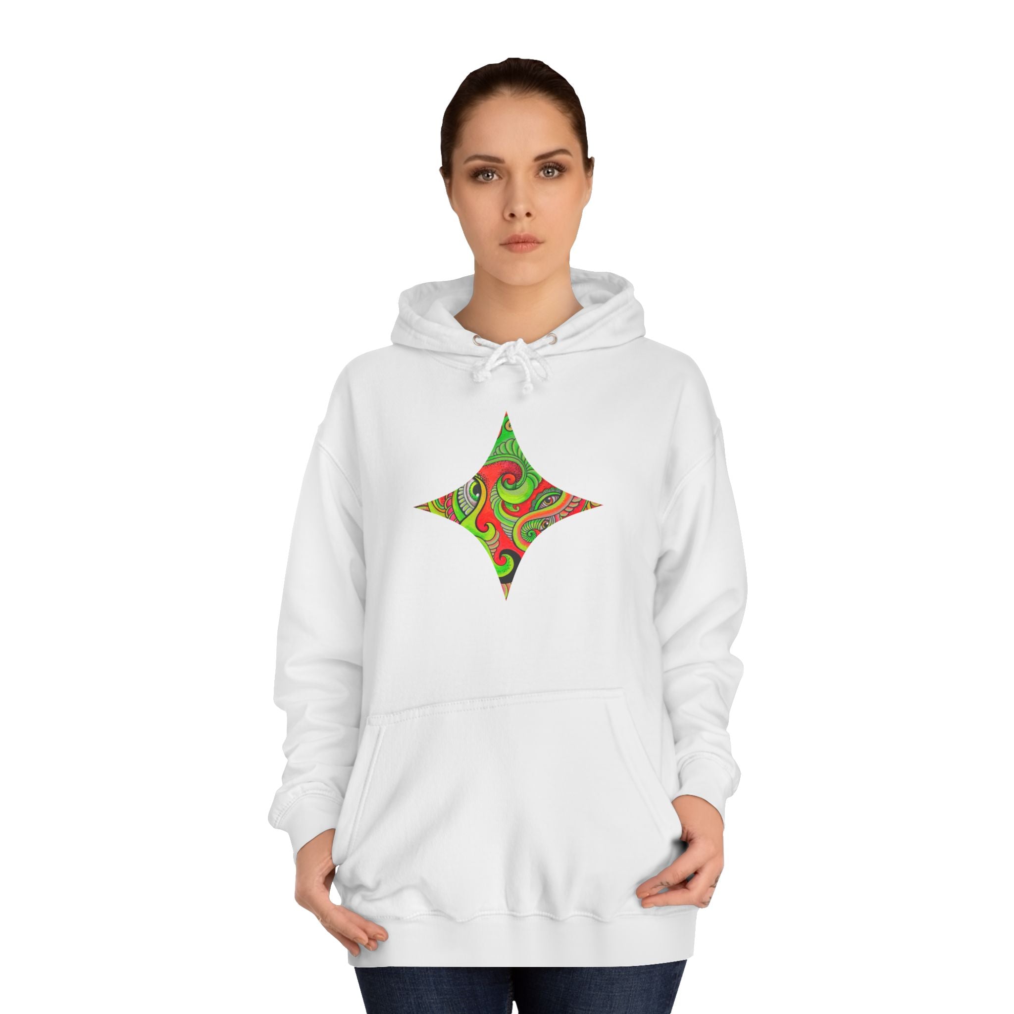 Psychedelic Swirl Hoodie — Retro Green & Red Abstract Graphic #f987456