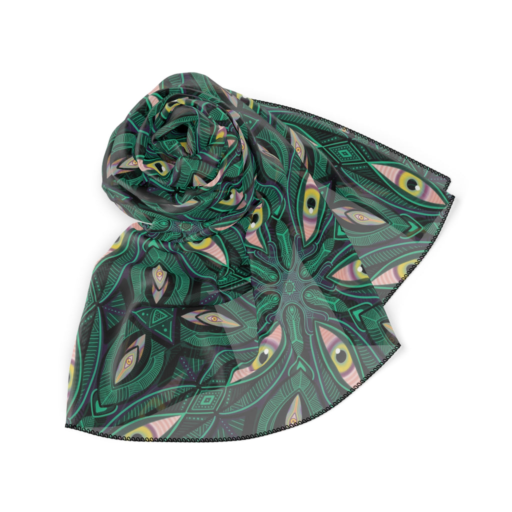 Emerald Kaleidoscope Poly Scarf — Geometric Floral Silk-Feel Fashion Accessory #kf98333